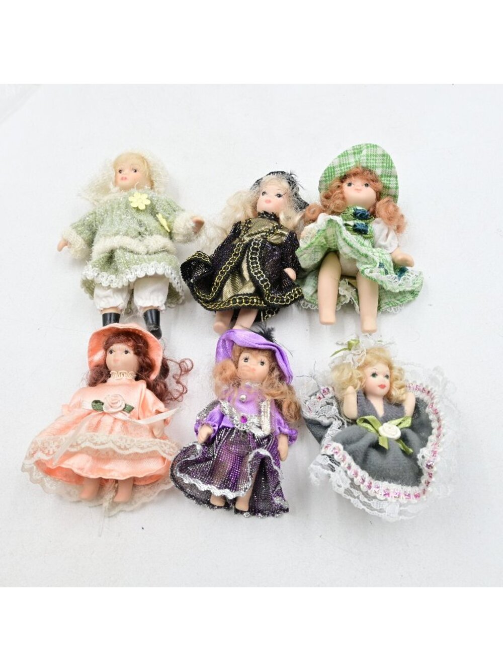 Dollhouse Ceramic Bisque Vintage Porcelain Dolls Miniature Set Of 6